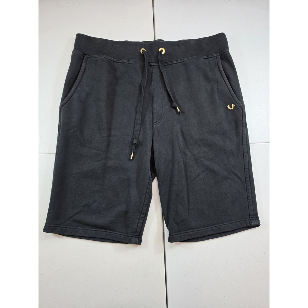True Religion Fleece Jogger Sweat Shorts Black Men's Size 2XL